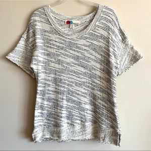 FREE PEOPLE FP BEACH Short Sleeve Raw Edge Knit Top Cream Blue NEW